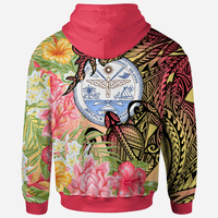 Marshall Islands Zip Hoodie Flowers Tropical With Sea Animals - Polynesian Pride