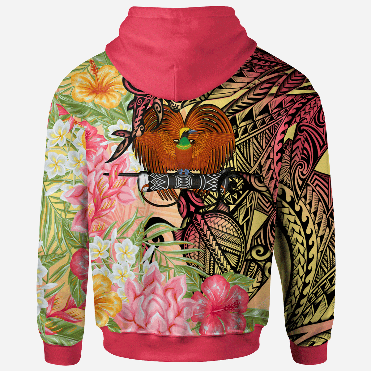 Papua New Guinea Zip Hoodie Flowers Tropical With Sea Animals - Polynesian Pride