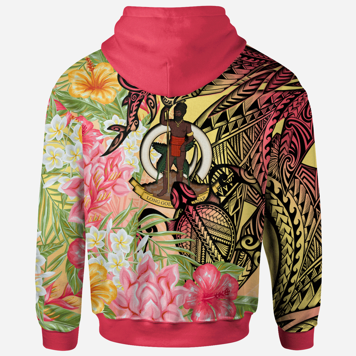 Vanuatu Zip Hoodie Flowers Tropical With Sea Animals - Polynesian Pride