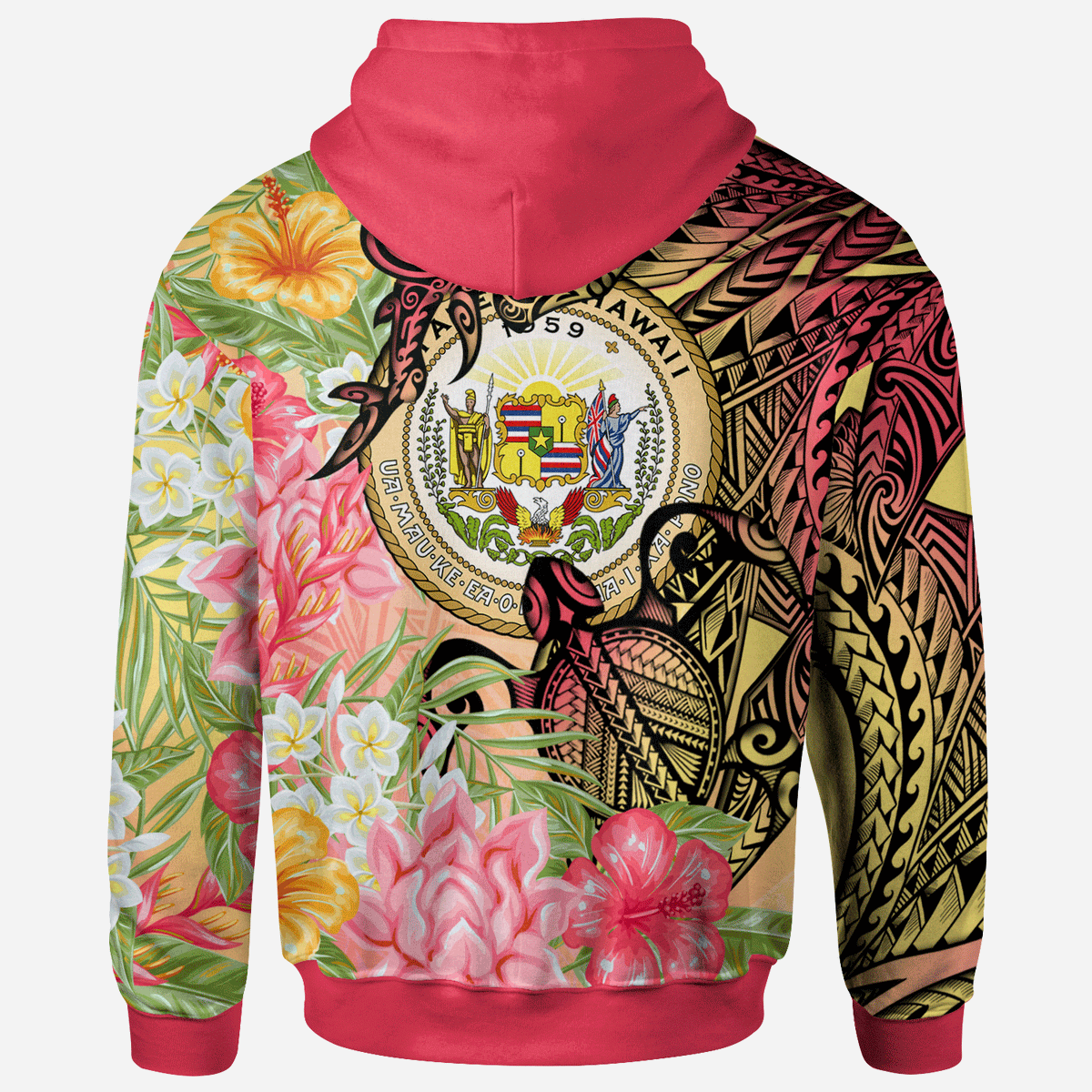 Hawaii Zip Hoodie Flowers Tropical With Sea Animals - Polynesian Pride