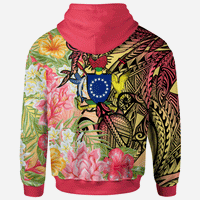 Cook Islands Zip Hoodie Flowers Tropical With Sea Animals - Polynesian Pride