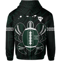 Polynesian Kakau Warrior Turtle American Football Map of Hawaii Hoodie Black - Polynesian Pride