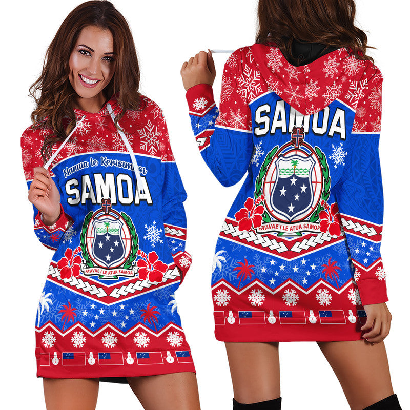 Samoa Tribal Polynesian Christmas Vibe Hoodie Dress LT9 Blue - Polynesian Pride