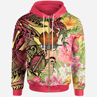 Papua New Guinea Zip Hoodie Flowers Tropical With Sea Animals Unisex Pink - Polynesian Pride