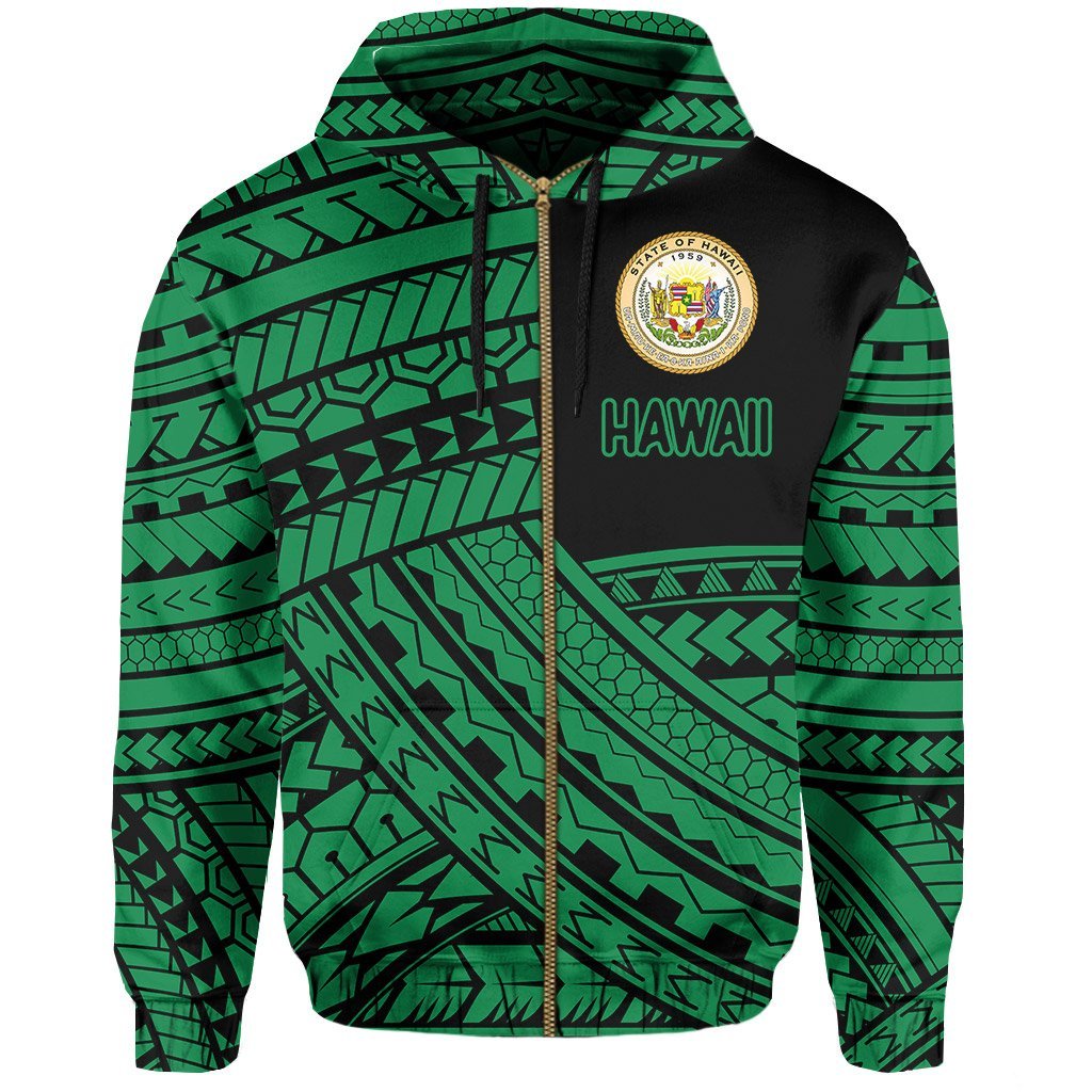 Polynesian Protect Mauna Kea Kanaka Maoli Hawaii Zip Hoodie Green Quarter Style - Polynesian Pride