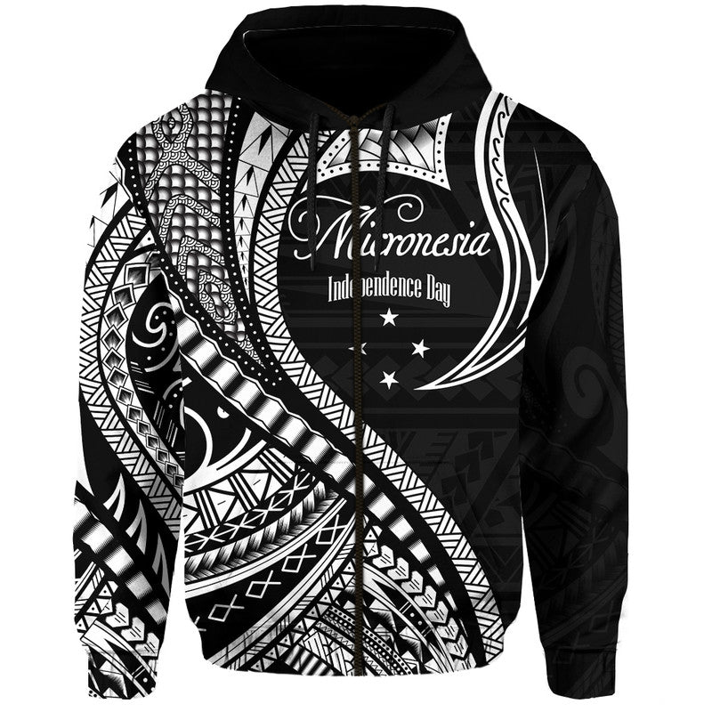 Federated States of Micronesia Independence Day Hoodie Black Polynesian Wave Style LT9 Zip Hoodie Black - Polynesian Pride