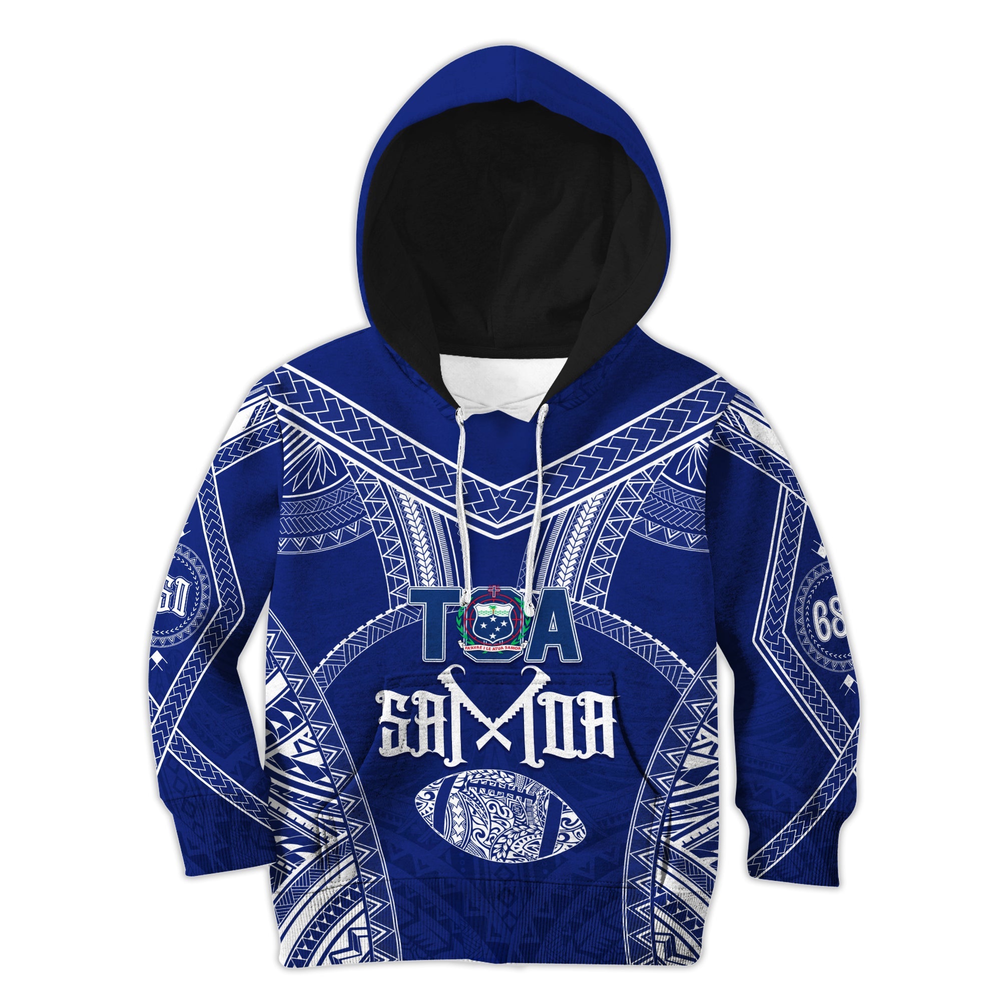 Personalised Toa Samoa Hoodie KID 685 USO Forever LT7 Blue - Polynesian Pride