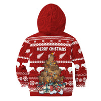 New Zealand Hoodie KID Mere Kirihimete - Kiwi Xmas Tree LT7 Zip Hoodie Red - Polynesian Pride