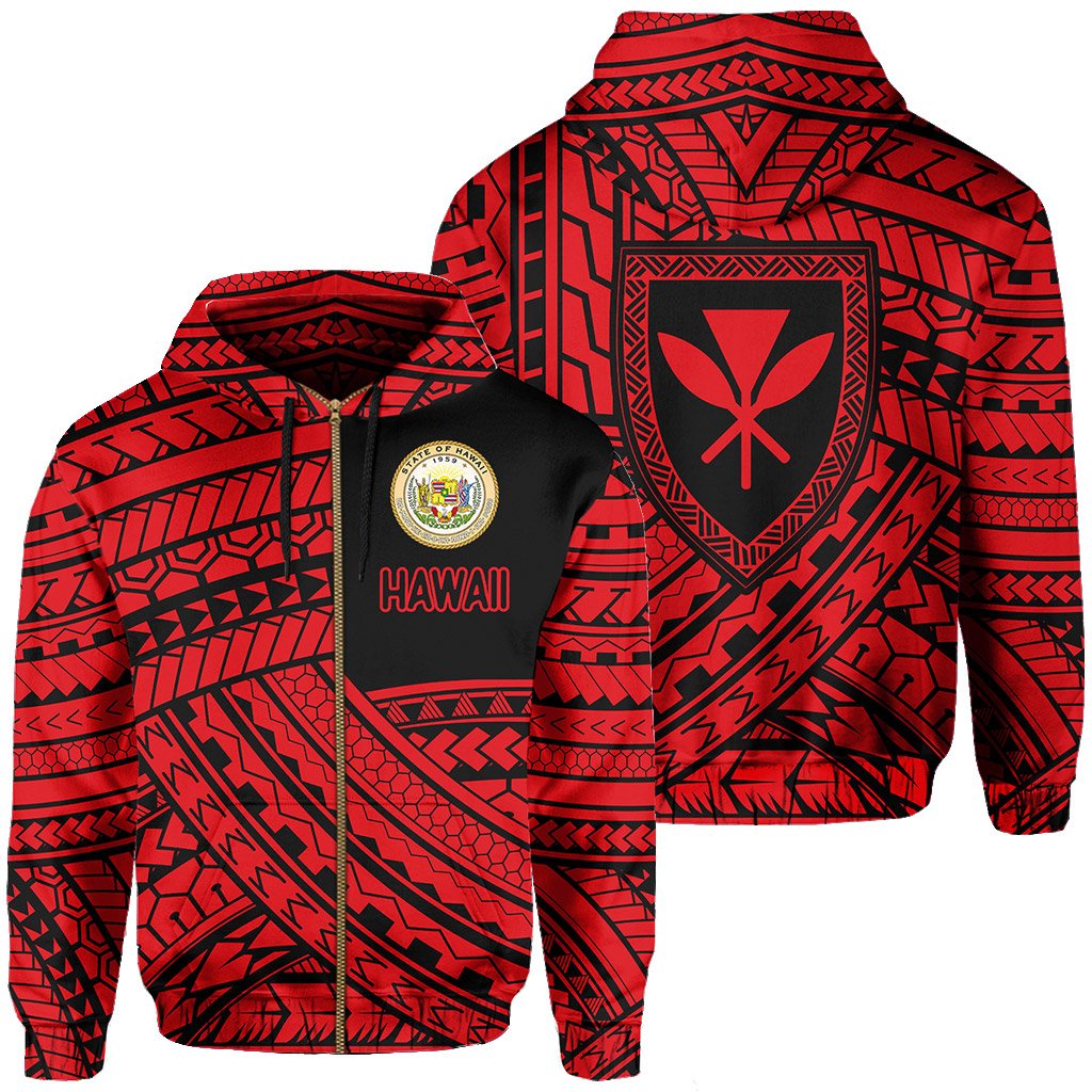 Polynesian Protect Mauna Kea Kanaka Maoli Hawaii Zip Hoodie Red Quarter Style Unisex Red - Polynesian Pride