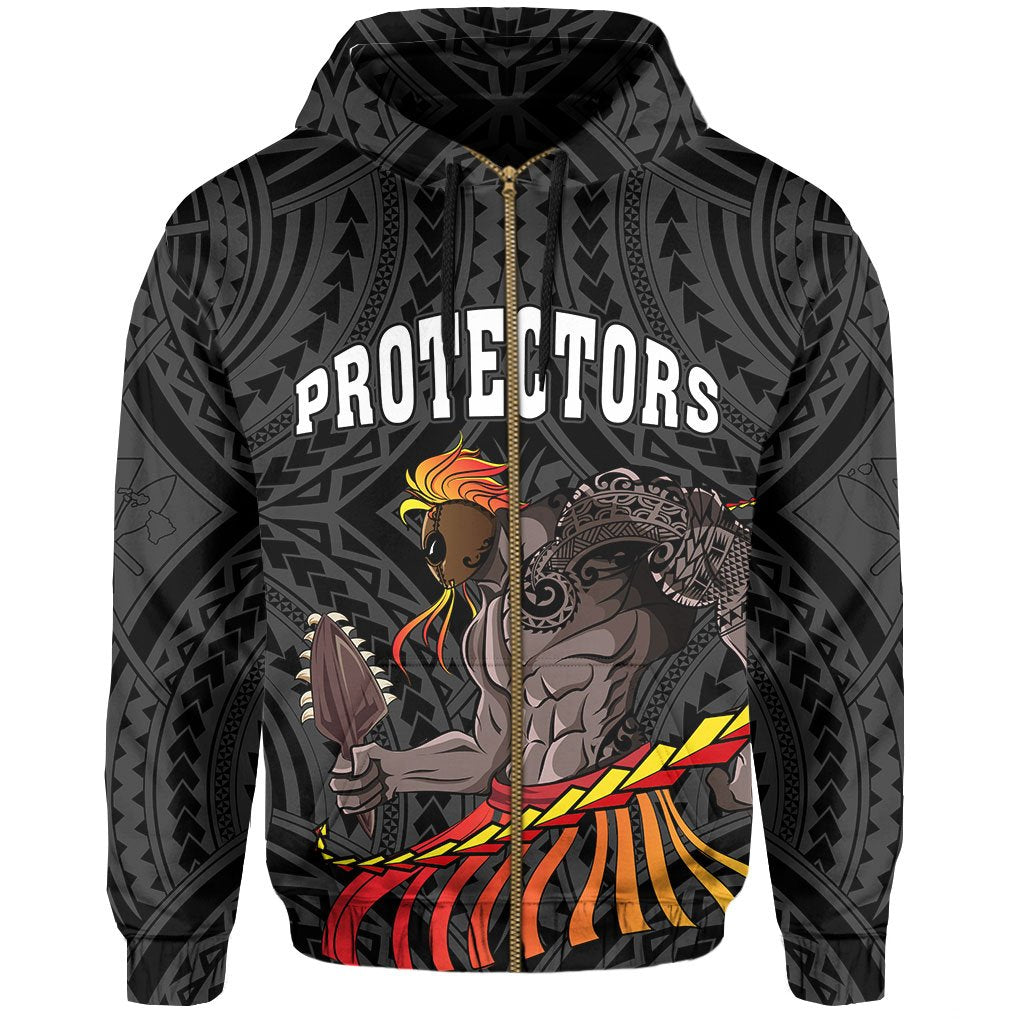 Polynesian Protect Mauna Kea Ikaika Warrior Weapon Hawaii Zip Hoodie Grey - Polynesian Pride
