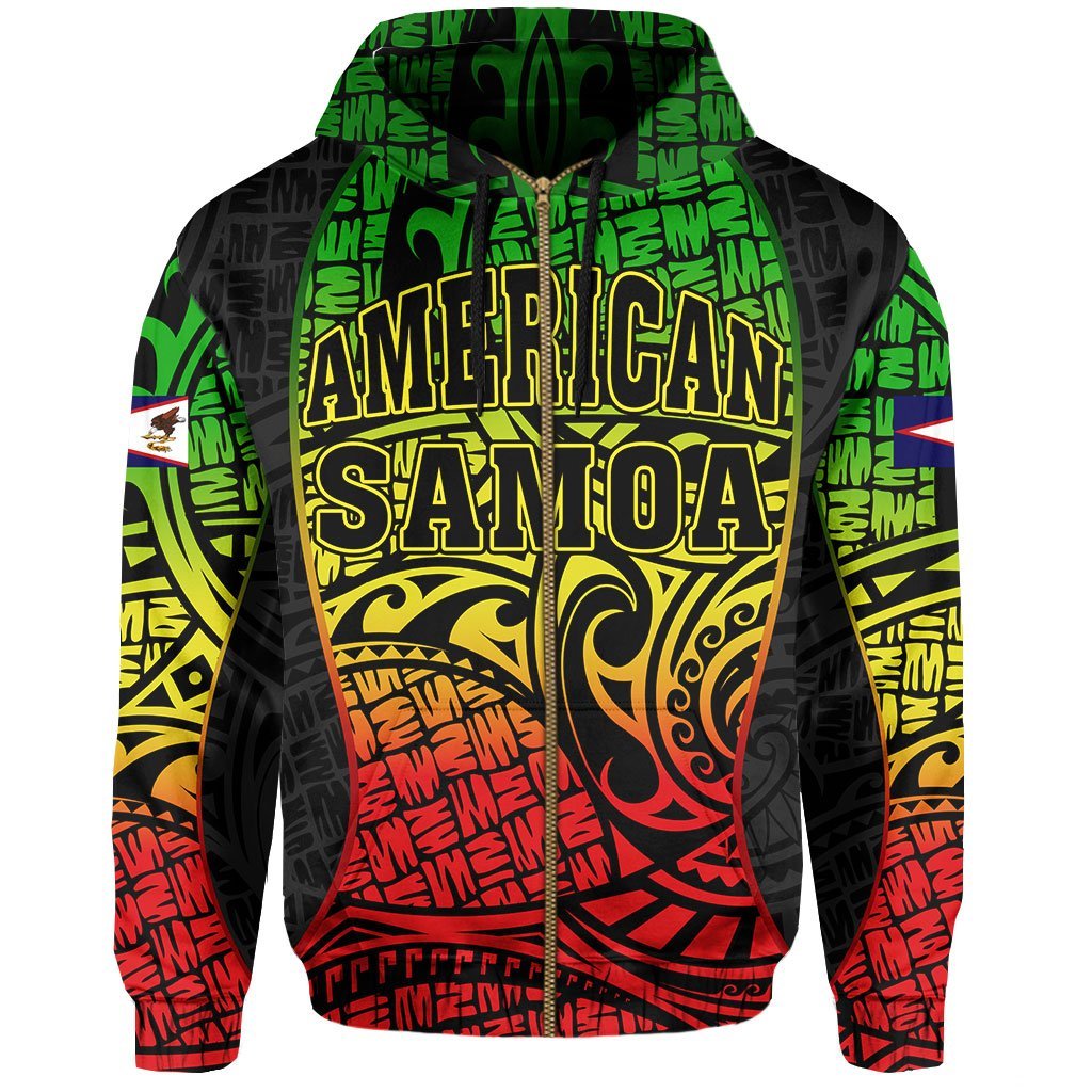 American Samoa Reggae Hoodie Zip Gel Style - Polynesian Pride