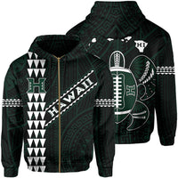 Polynesian Kakau Warrior Turtle American Football Map of Hawaii Zip Hoodiep Black Unisex Black - Polynesian Pride