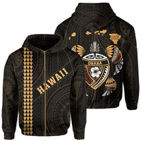 Polynesian Kakau Turtle OHANA Map of Hawaii Zip Hoodie Unisex Gold - Polynesian Pride