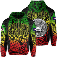 American Samoa Reggae Hoodie Zip Gel Style Unisex Green - Polynesian Pride
