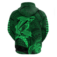 Custom Hawaii Hoodie Shark and Turtle Mix Kakau Green LT9 - Polynesian Pride
