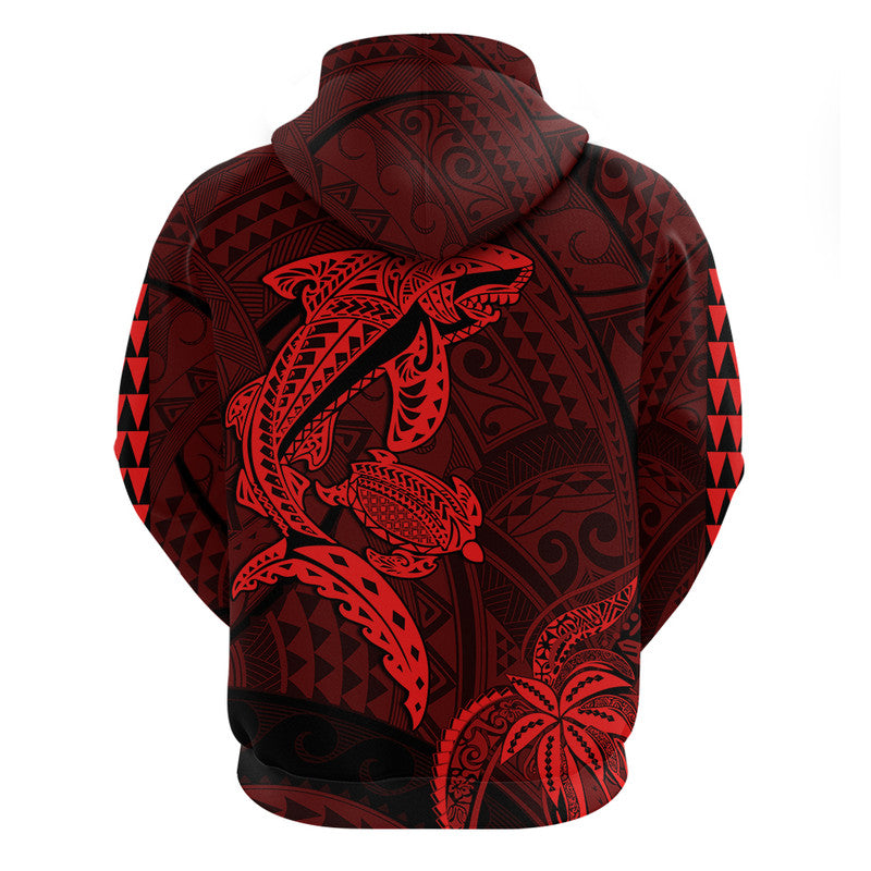 Hawaii Hoodie Shark and Turtle Mix Kakau Red LT9 - Polynesian Pride