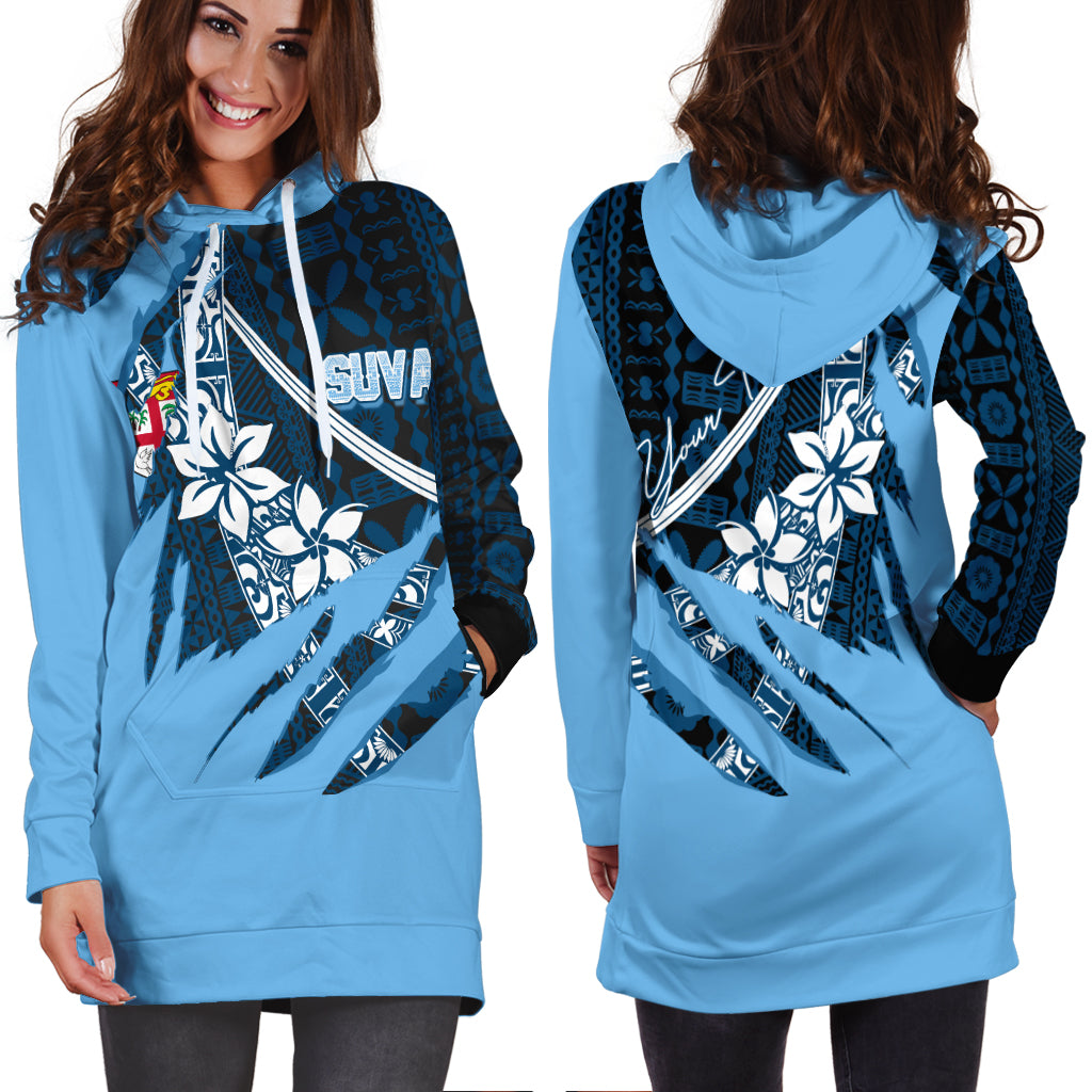 Fiji Suva Masi Pattern Personalised Hoodie Dress Claw Style LT7 - Polynesian Pride