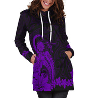 Maori Floral Pattern Hoodie Dress Hummingbird - Purple LT7 Purple - Polynesian Pride
