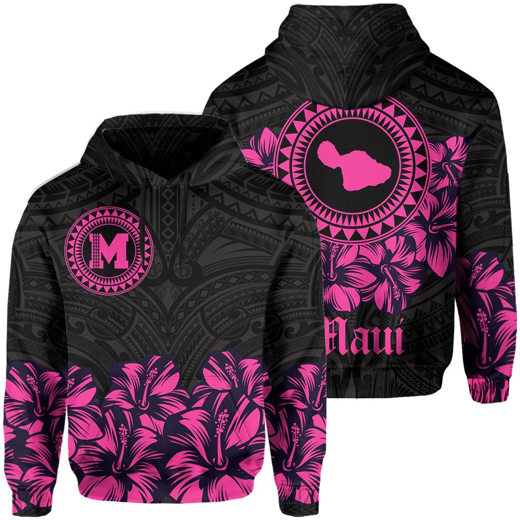 Maui Map Hibiscus Polynesian Hoodie Lithe Style Unisex Pink - Polynesian Pride