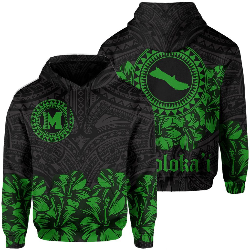 Molokai Map Hibiscus Polynesian Hoodie Lithe Style Unisex Green - Polynesian Pride