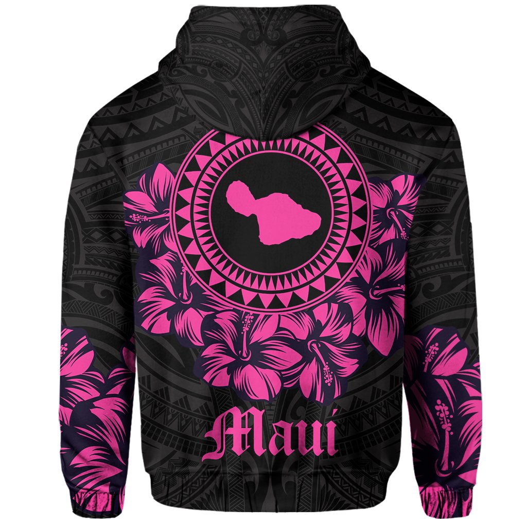 Maui Map Hibiscus Polynesian Hoodie Zip Lithe Style - Polynesian Pride