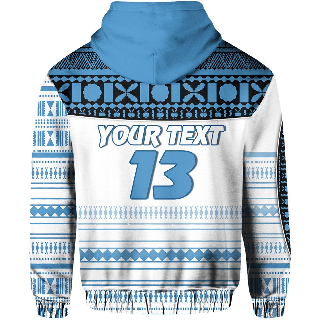 Custom Fiji Rugby Hoodie Impressive Version Blue Custom Text and Number - Polynesian Pride