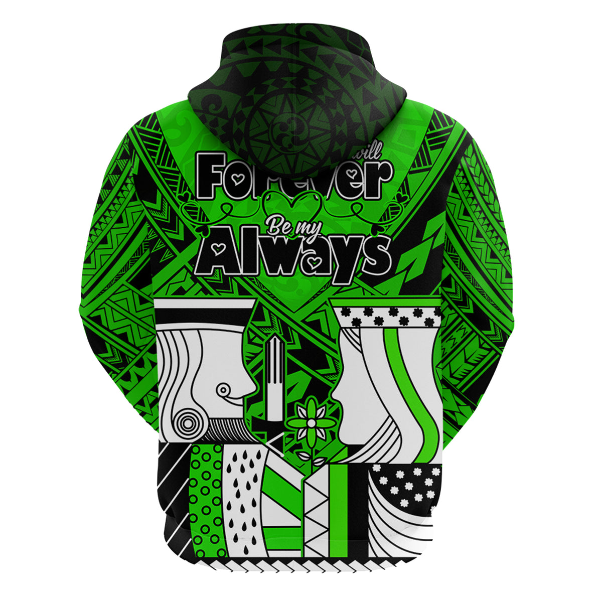 Custom Polynesian Valentine Couple Hoodie Queen and King Heart Green Version LT9 - Polynesian Pride