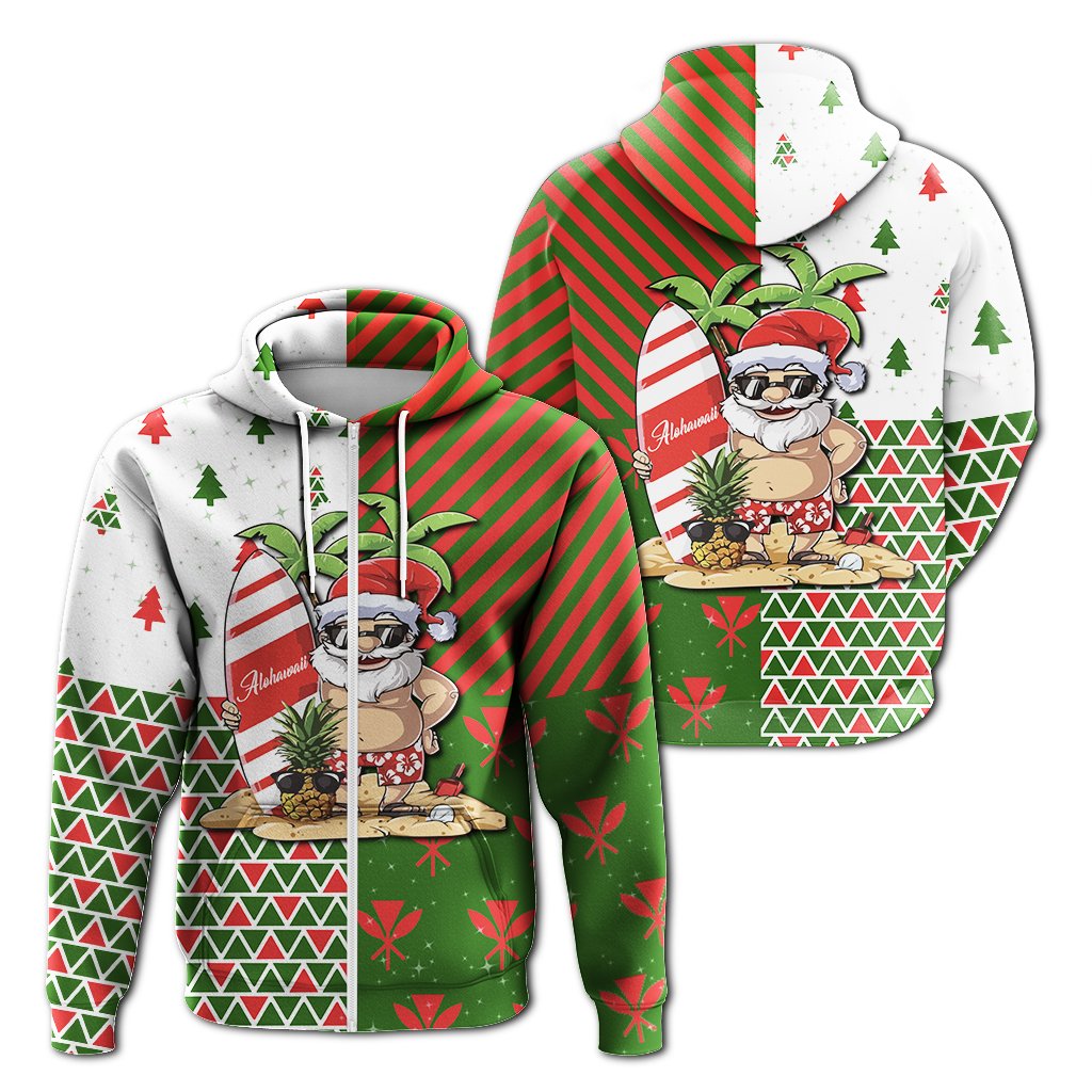 Hawaiian Santa Claus Mele Kalikimaka Kanaka Hoodie Zip Red Angus Style Unisex Red - Polynesian Pride