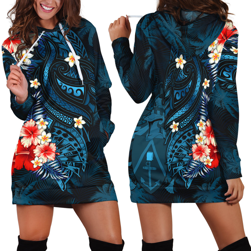 Pitcairn Islands Coconut Tree Turtle Polynesia Hoodie Dress - LT2 BLUE - Polynesian Pride