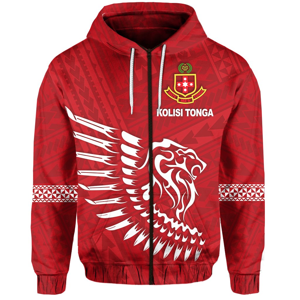 Lion Kolisi Tonga Zip Hoodie Polynesian Unisex Red - Polynesian Pride