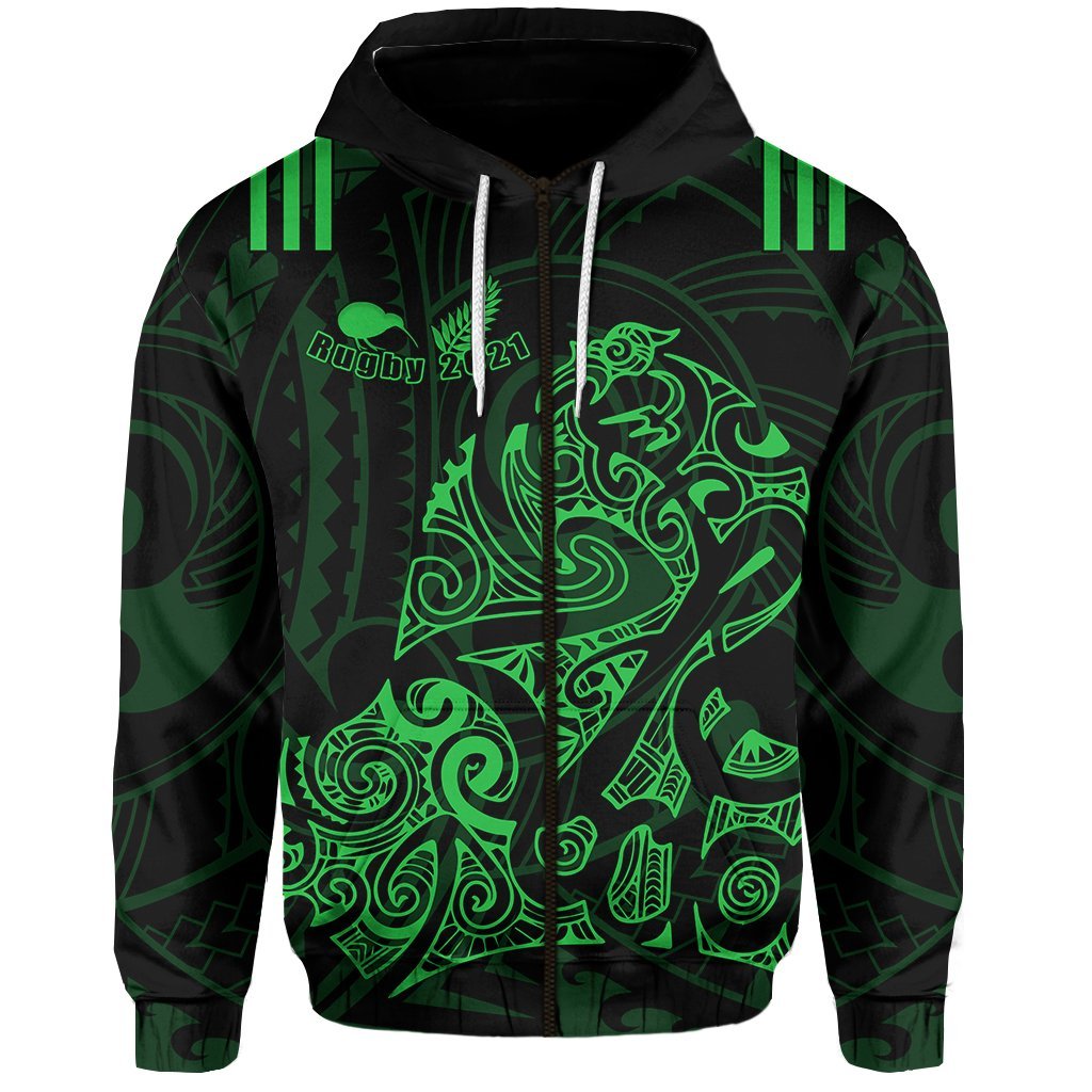 Aotearoa Super Rugby Zip Hoodie Maori Kiwi Green Unisex Green - Polynesian Pride