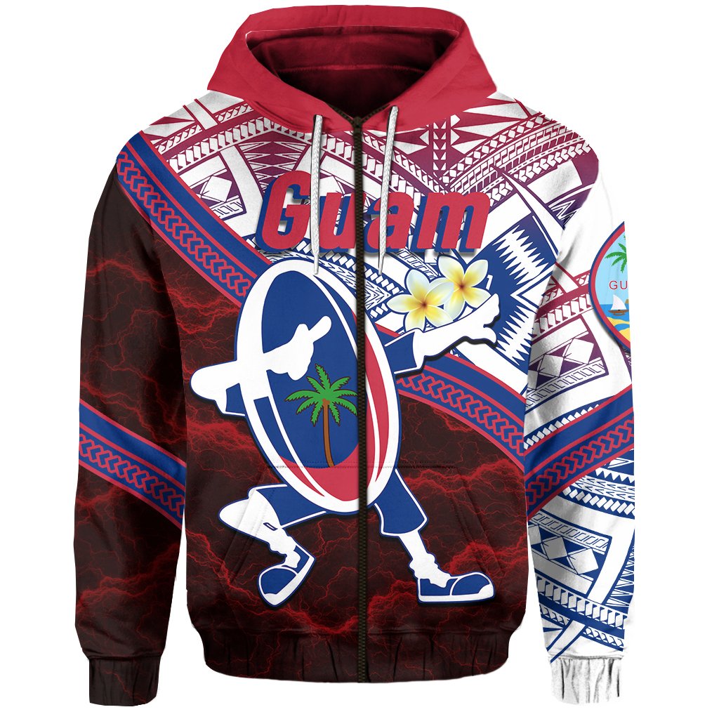 Guam Rugby Zip Hoodie Dab Trend Creative Unisex Red - Polynesian Pride