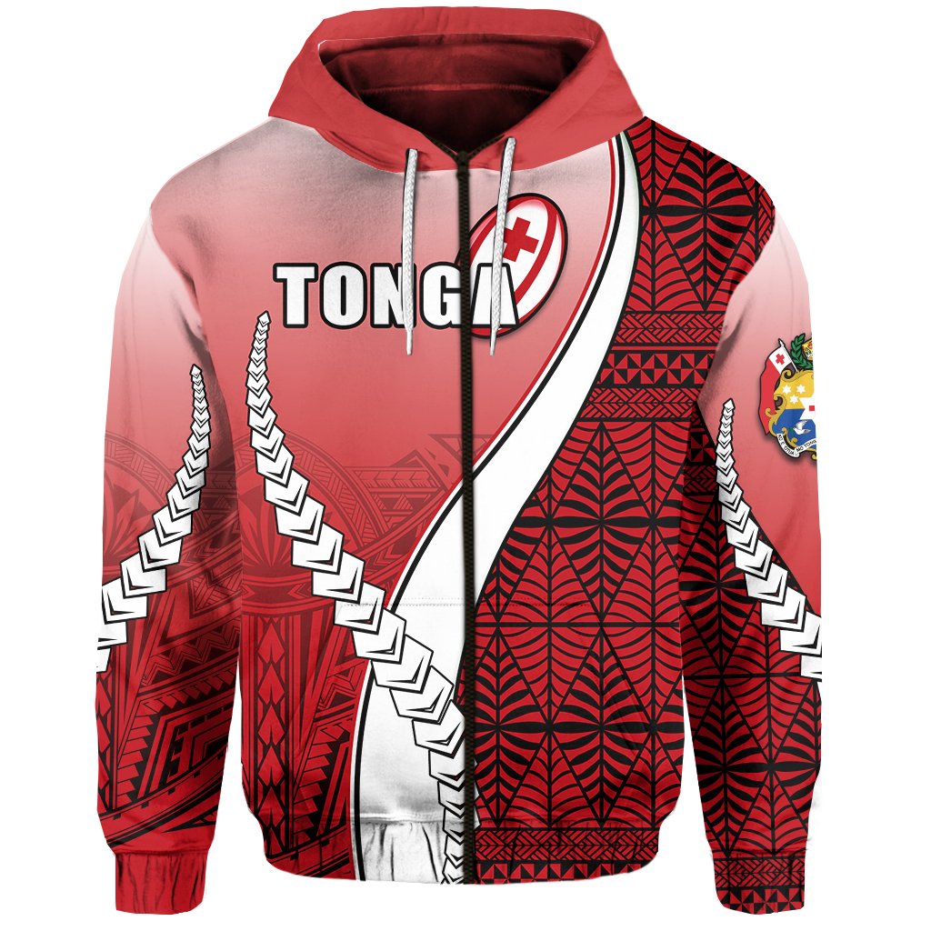 Tonga Rugby Zip Hoodie Confident Polynesian Unisex Red - Polynesian Pride