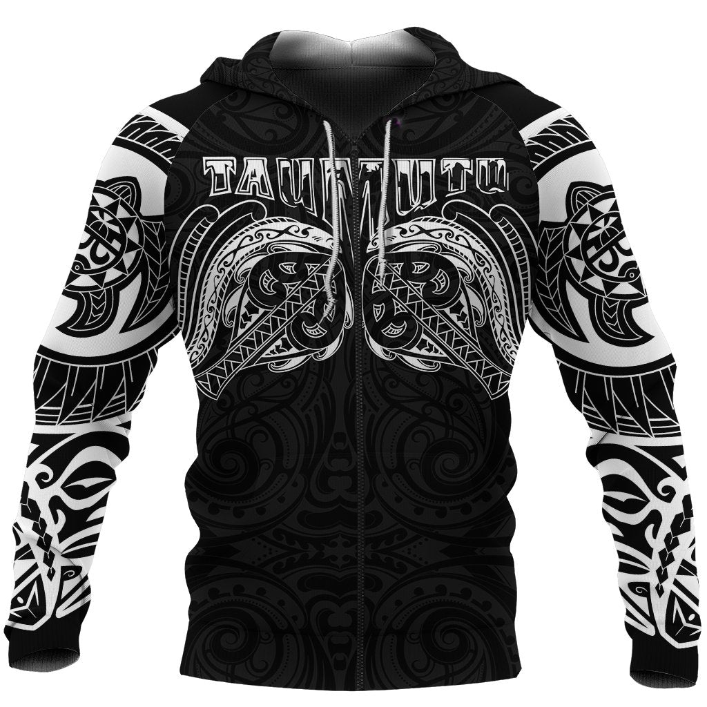 New Zealand Zip up Hoodie, Maori Taumutu Tattoo Pullover Hoodie Unisex Black - Polynesian Pride