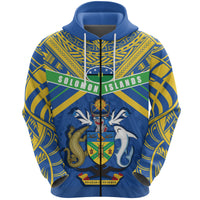 Solomon Islands Zip Hoodie Simple Coat of Arms Rugby Unisex Blue - Polynesian Pride