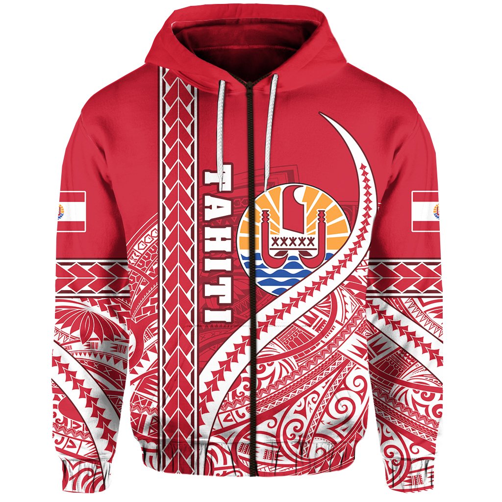 Tahiti Rugby Zip Hoodie Marvelous Version Red Unisex Red - Polynesian Pride