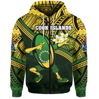 Cook Islands Rugby Zip Hoodie Dab Trend Creative Unisex Green - Polynesian Pride