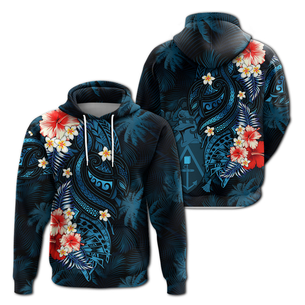 Pitcairn Islands Coconut Tree Turtle Polynesia Hoodie LT2 Hoodie BLUE - Polynesian Pride