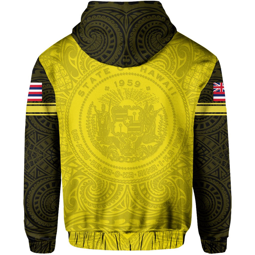 Polynesian Flag Seal of Hawaii Hoodie Yellow - Polynesian Pride