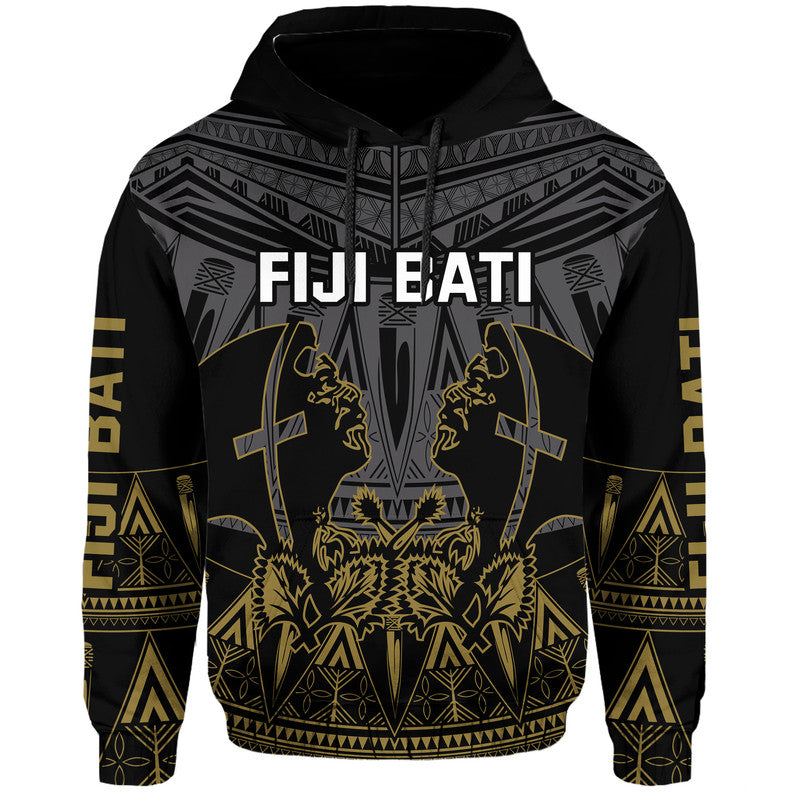 Fiji Rugby Bati Hoodie Fijian Coat of Arms Tapa Pattern LT9 Pullover Hoodie Black - Polynesian Pride