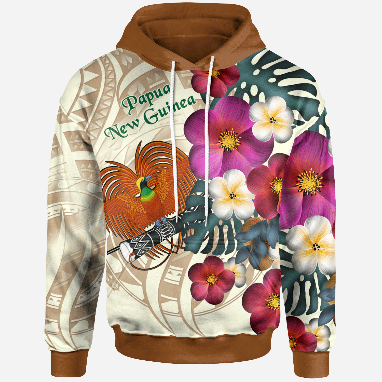 Papua New Guinea Hoodie The Tropical Plumeria Flower Style Unisex Nude - Polynesian Pride