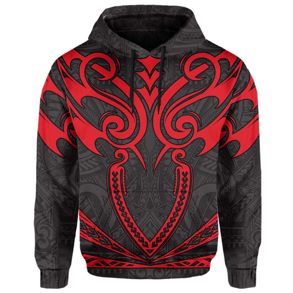 Hawaii Kanaka Polynesian Football Jersey Hoodie Grey and Red Bernice Style - Polynesian Pride
