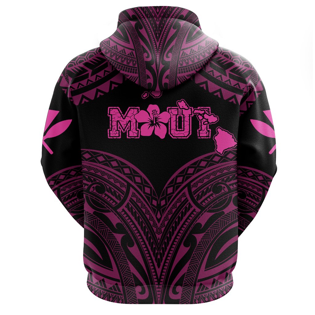 Hawaiian Kanaka Map Polynesian Maui Hoodie Zip Pink Brad Style - Polynesian Pride