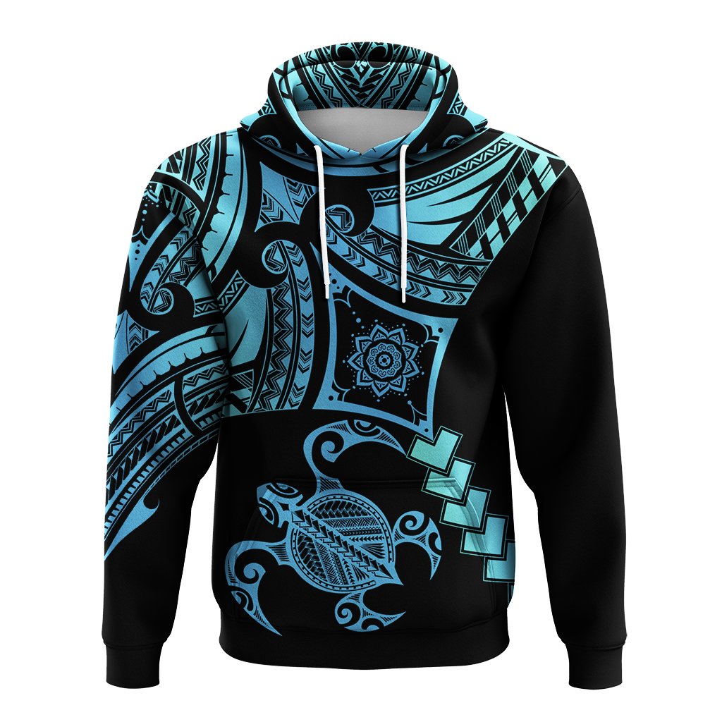 Hawaiian Turtle Polynesian Hoodie Turquoise Gada Style - Polynesian Pride