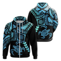 Hawaiian Turtle Polynesian Hoodie Zip Turquoise Gada Style Unisex Turquoise - Polynesian Pride