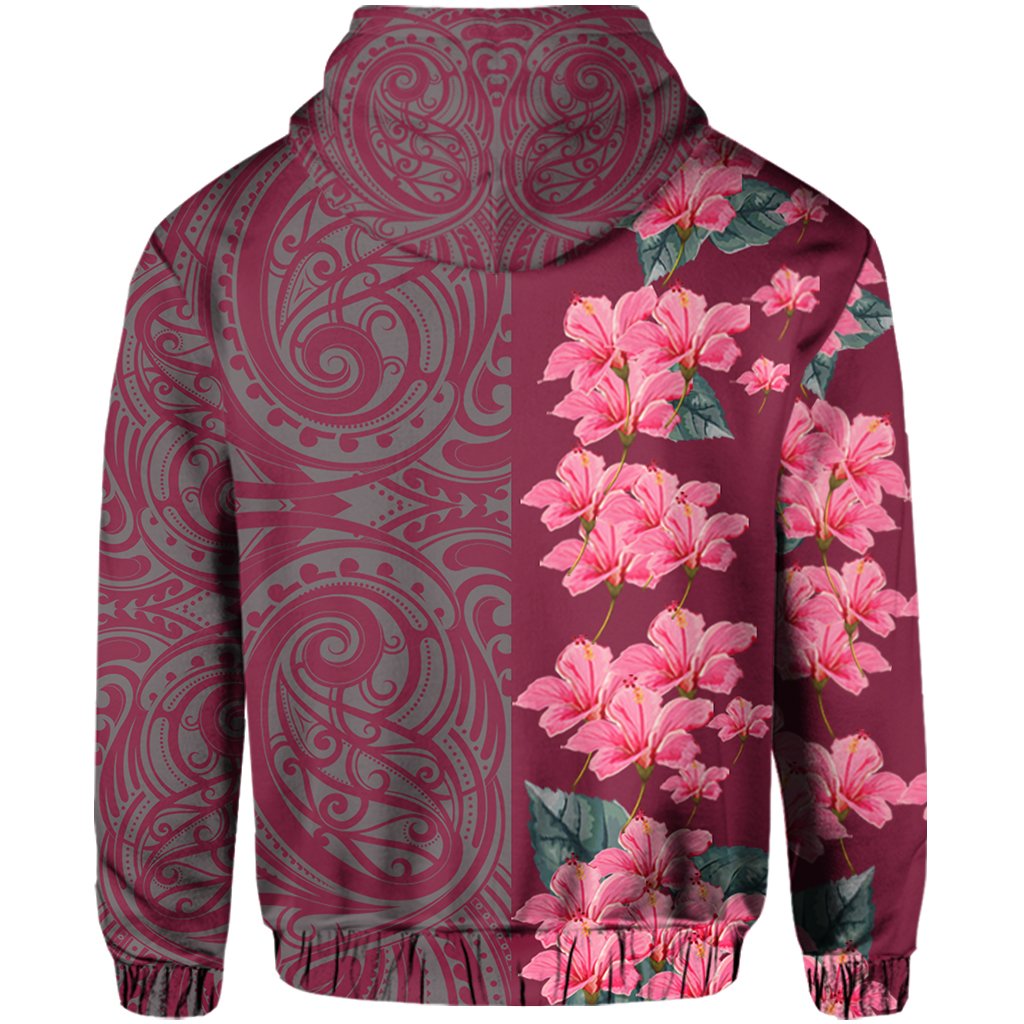 Hawaii Hibiscus Polynesian Hawaiian Hoodie Zip Curtis Style Pink - Polynesian Pride