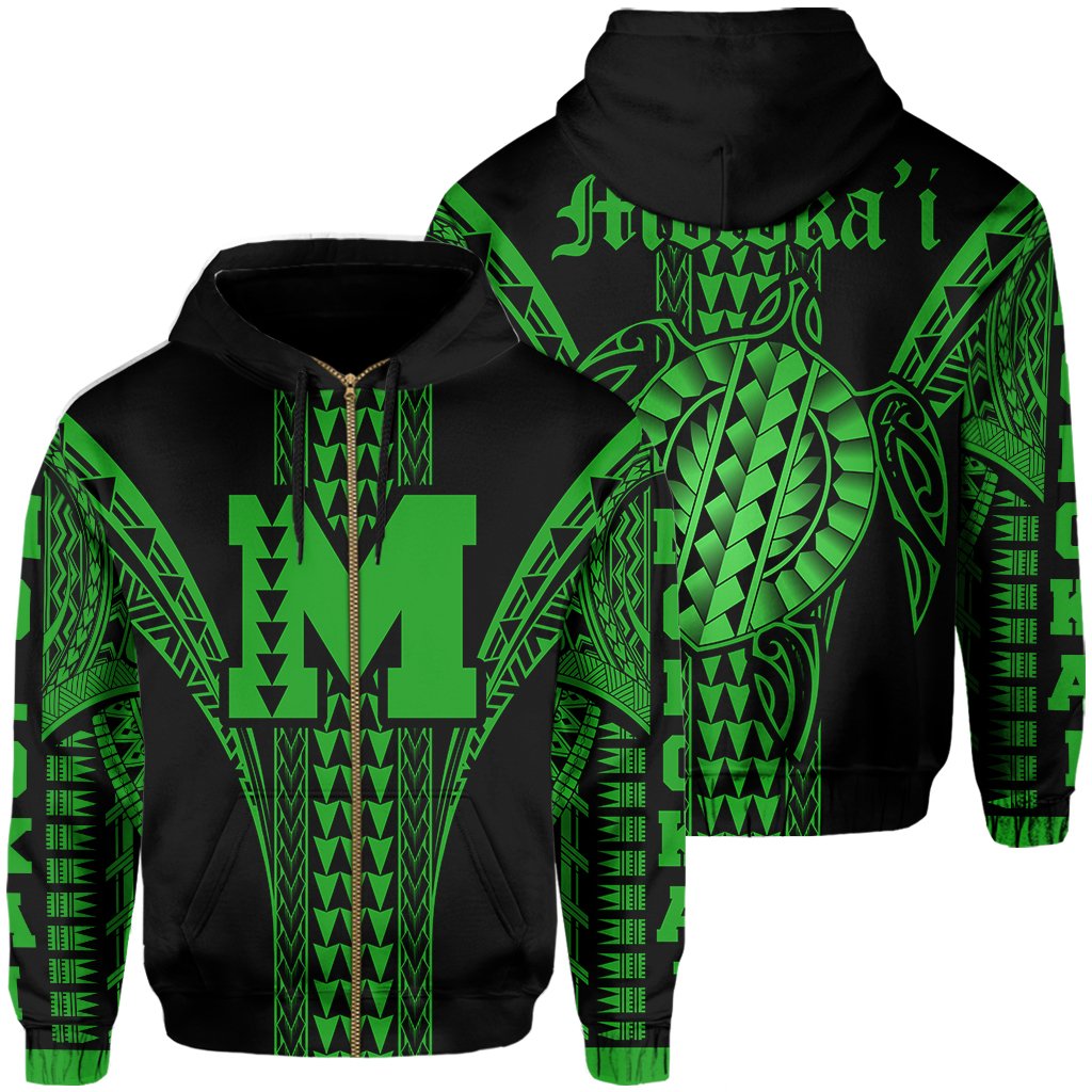 Molokai Island Polynesian Hoodie Zip Comely Style Unisex Green - Polynesian Pride