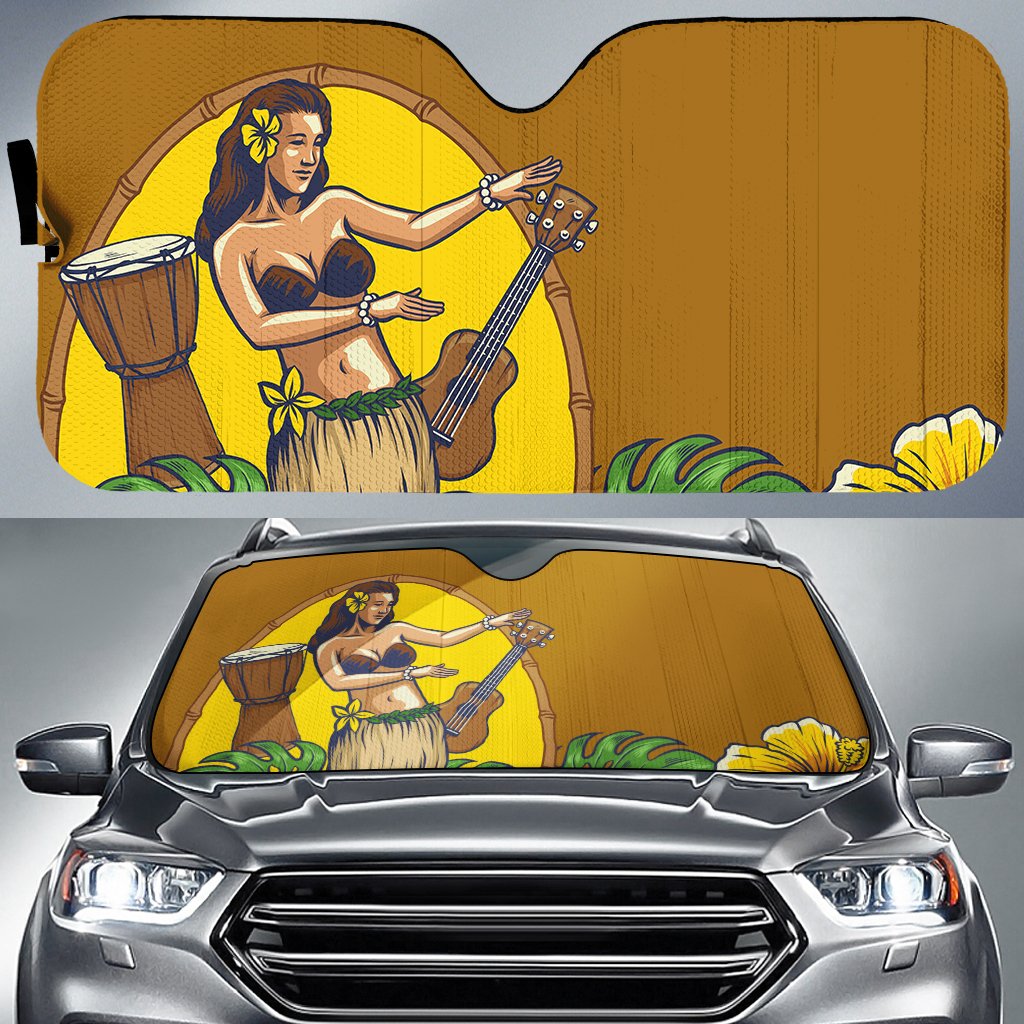 Hula Girl Dance Tradition Car Sun Shade AH Auto Sun Shade Universal Fit White - Polynesian Pride