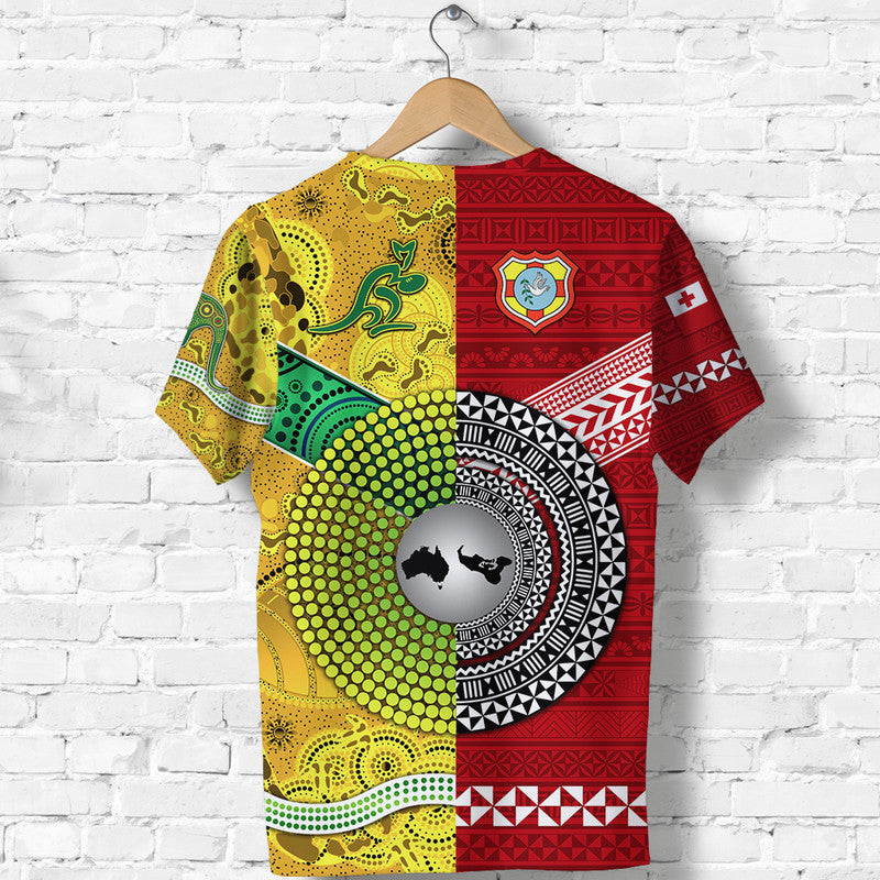 Tonga Ikale Tahi Ngatu and Australia Wallabies Aboriginal T Shirt Rugby Together LT8 - Polynesian Pride