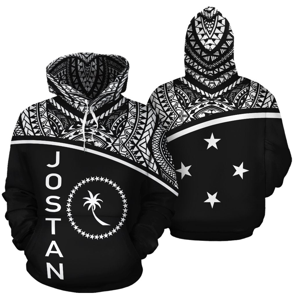 Custom JOSTAN Chuukll Over Hoodie Micronesia Black Curve Style Unisex Black - Polynesian Pride